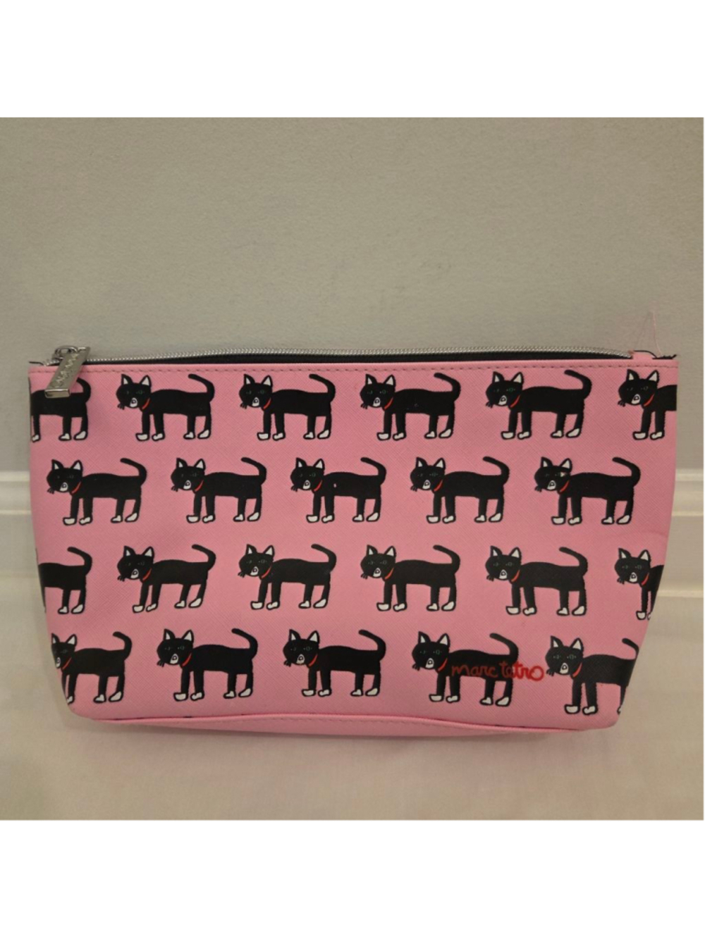 Marc Tetro Pink Black Cat Print Cosmetic Bag